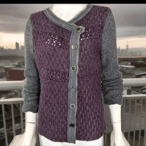 Gray Purple Cardigan Sweater Industrial Looking Wool Blend Asymmetrical